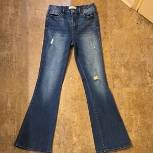 Vervet Blue Wide Leg Flare Jeans with Distressed Details